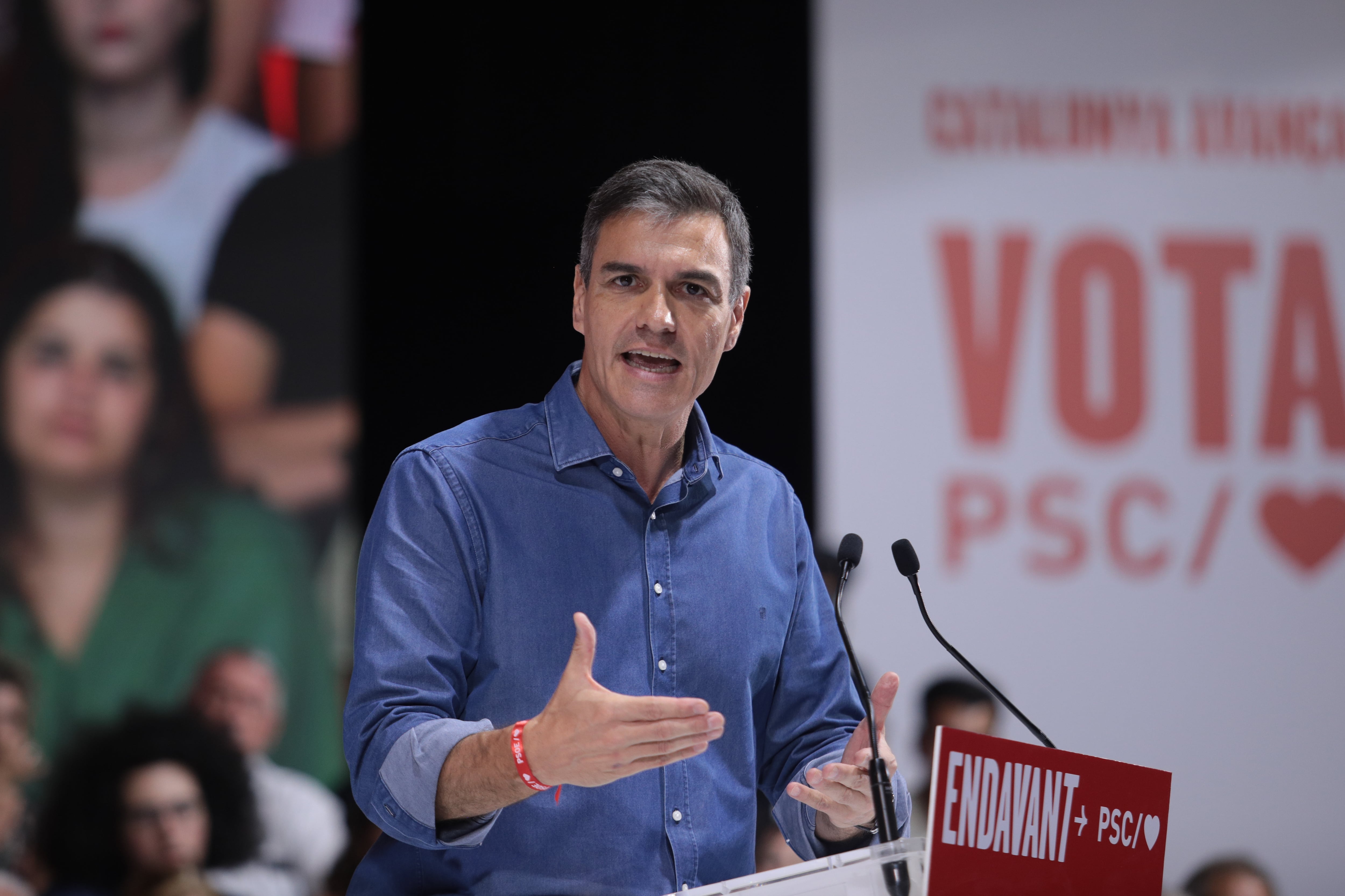 Pedro Sánchez durante un mitin en Barcelona