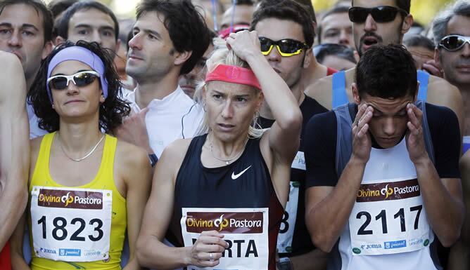 Marta Domínguez antes de comenzar la carrera