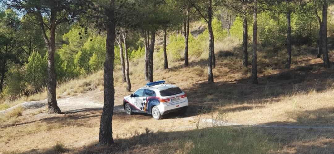 Un coche de la Policía Local de Getafe en un pinar