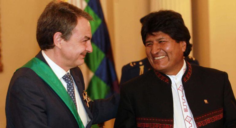 José Luis Rodriguez Zapatero y Evo Morales, dos protagonistas de una de estas mediáticas bromas. 