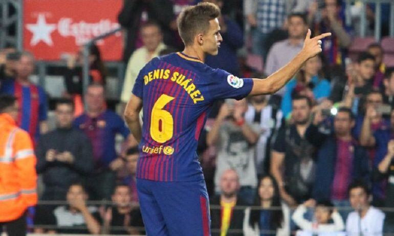 Denis Suárez celebra un gol con el FC Barcelona