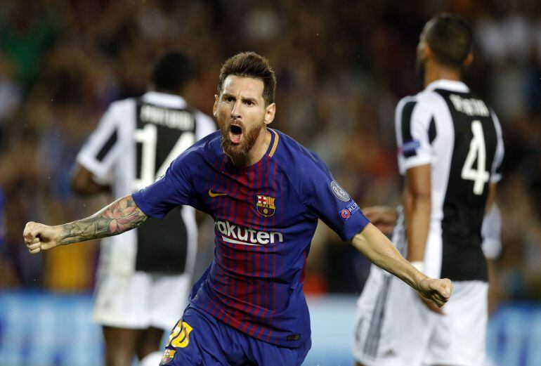 Messi celebra su primer gol ante la Juventus