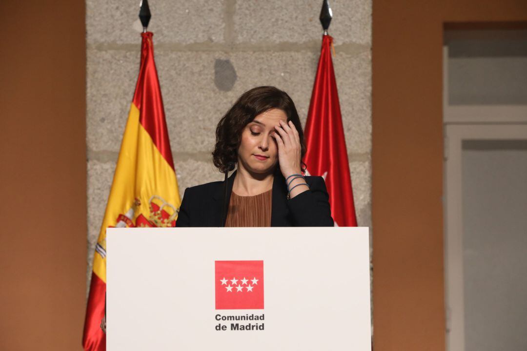 Isabel Díaz Ayuso, durante su comparecencia en rueda de prensa para detallar las nuevas medidas en la región ante el COVID-19.