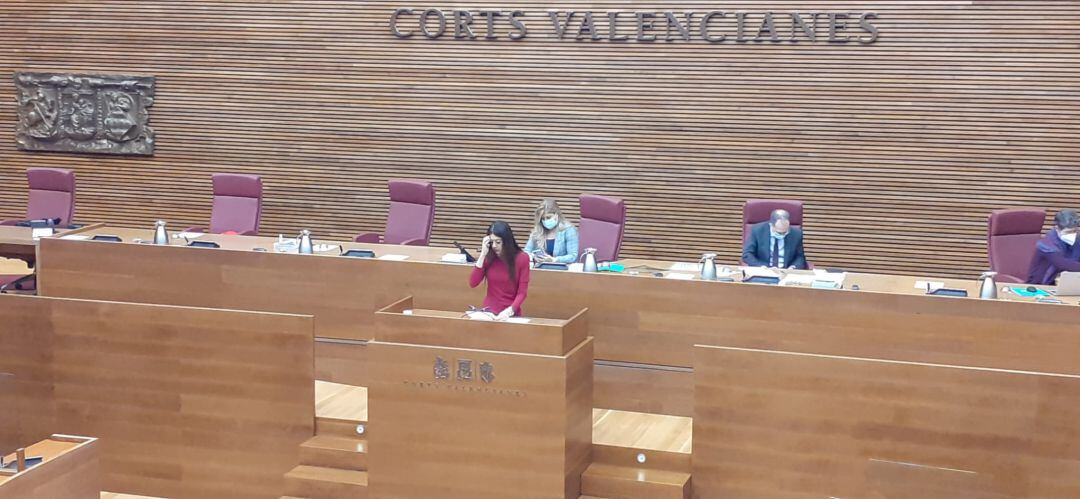 La consellera, Carolina Pascual, durante su comparecencia para presentar los presupuestos para 2022 de su departamento