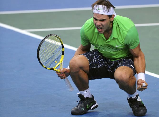 Nadal celebra su victoria ante Jo-Wilfried Tsonga en el Master 1000 de París-Bercy