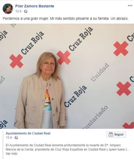 Pilar Zamora traslada sus condolencias a la familia