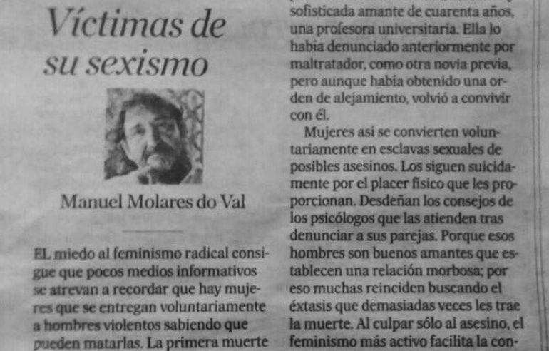 La columna de opinión titulada &quot;Víctimas de su sexismo&quot; y firmada por Manuel Molares do Val había sido publicada en &#039;El Correo Gallego&#039; y &#039;Atlántico Diario&#039;.