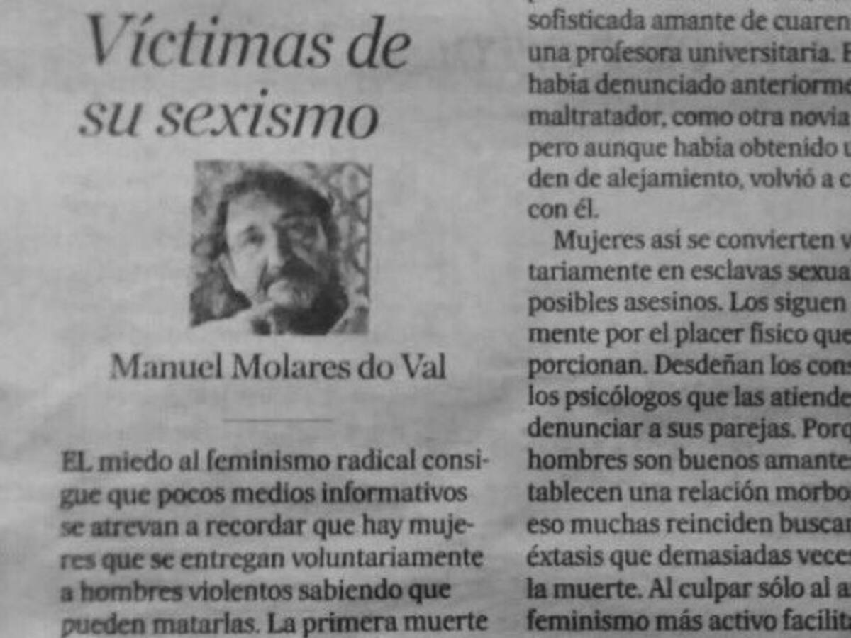 Retirado un artículo que decía que "hay mujeres que se entregan a hombres violentos sabiendo que pueden matarlas"