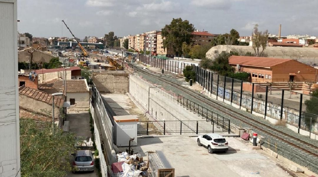 Imagen de las obras del soterramiento en la estación del Carmen de Murcia