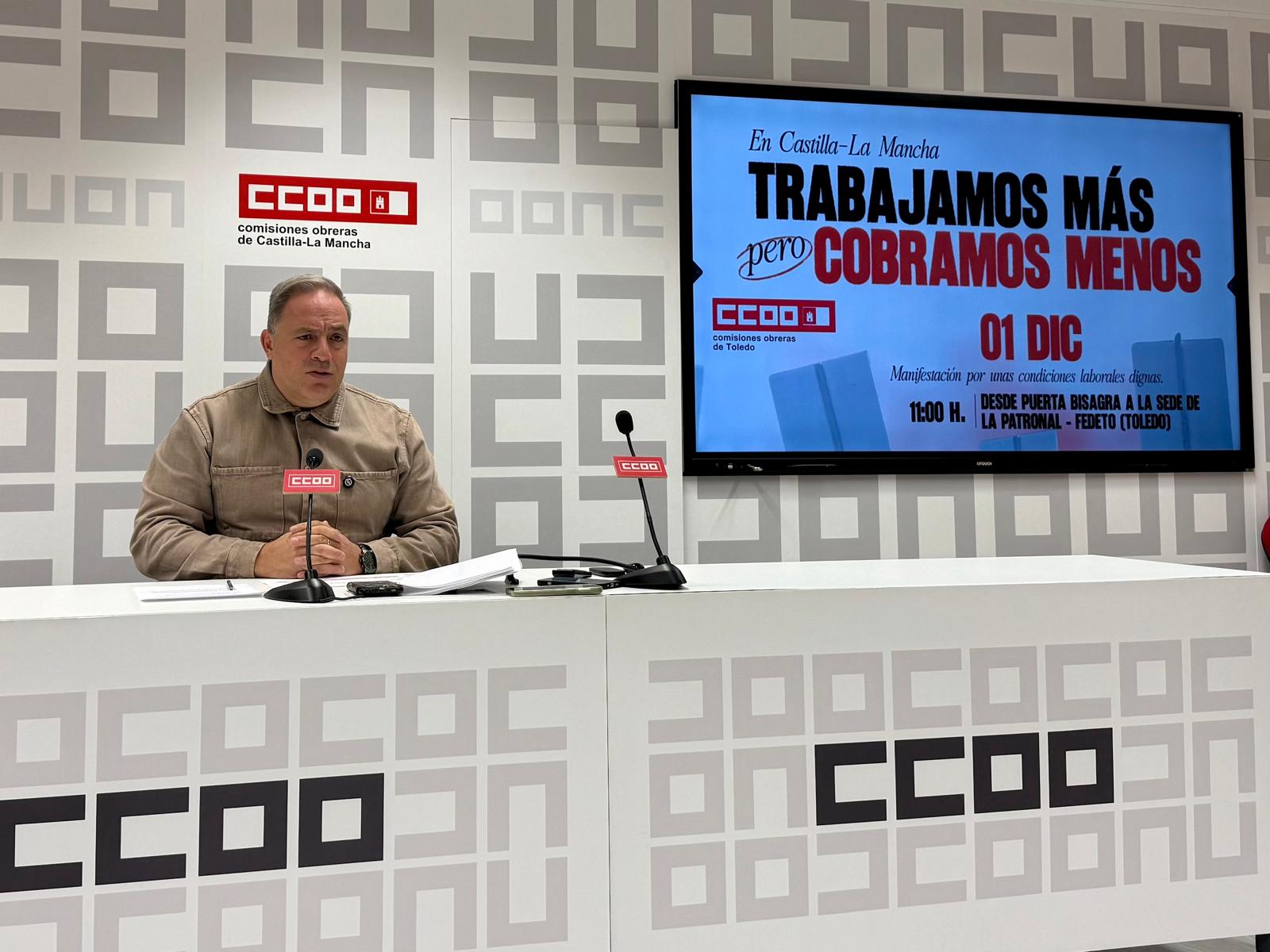 Federico Pérez, secretario general de CCOO de Toledo, en rueda de prensa