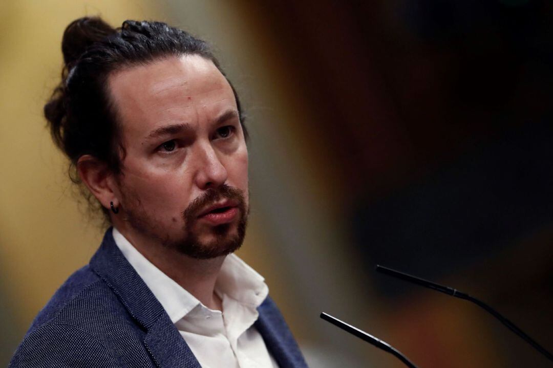 El vicepresidente segundo del Gobierno, Pablo Iglesias, durante su intervención en la segunda sesión del debate de moción de censura