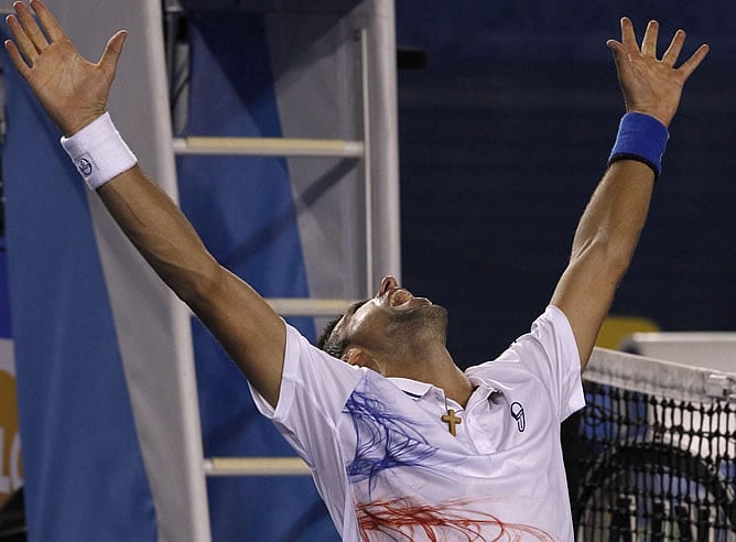 Djokovic celebra su victoria ante Murray