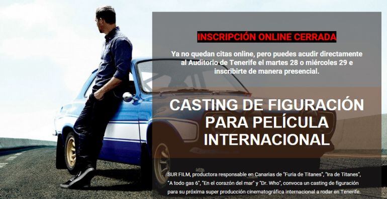 Web de inscripción en el casting de &#039;Bourne