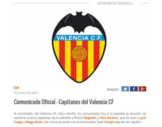 Comunicado del VCF sobre el cambio de capitanes