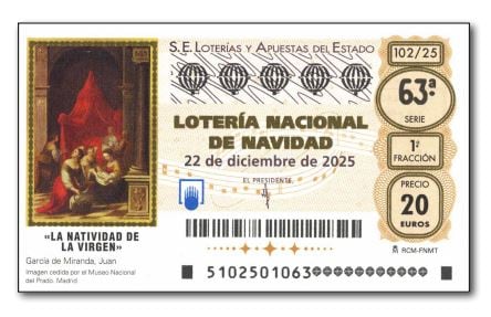 Imagen del décimo de la Lotería de Navidad de 2025
