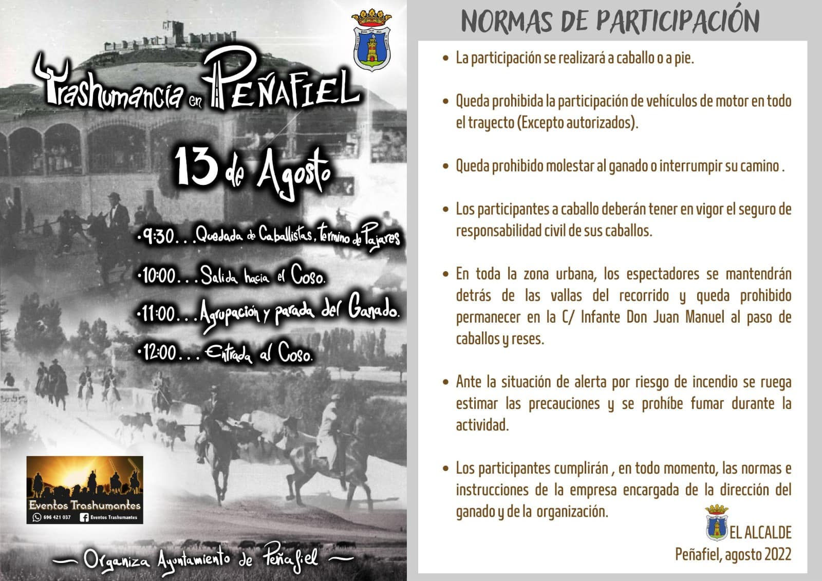 Horario y normativa para la participación en la trashumancia de este sábado 13 de agosto dentro del programa festivo de San Roque en Peñafiel