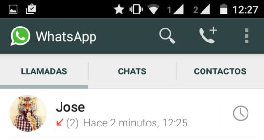 Interfaz de WhatsApp con las llamadas activadas en Android