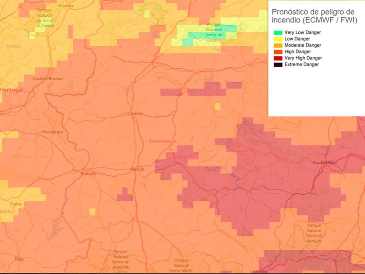 Peligro de Incendios en Extremadura del viernes 29 de mayo