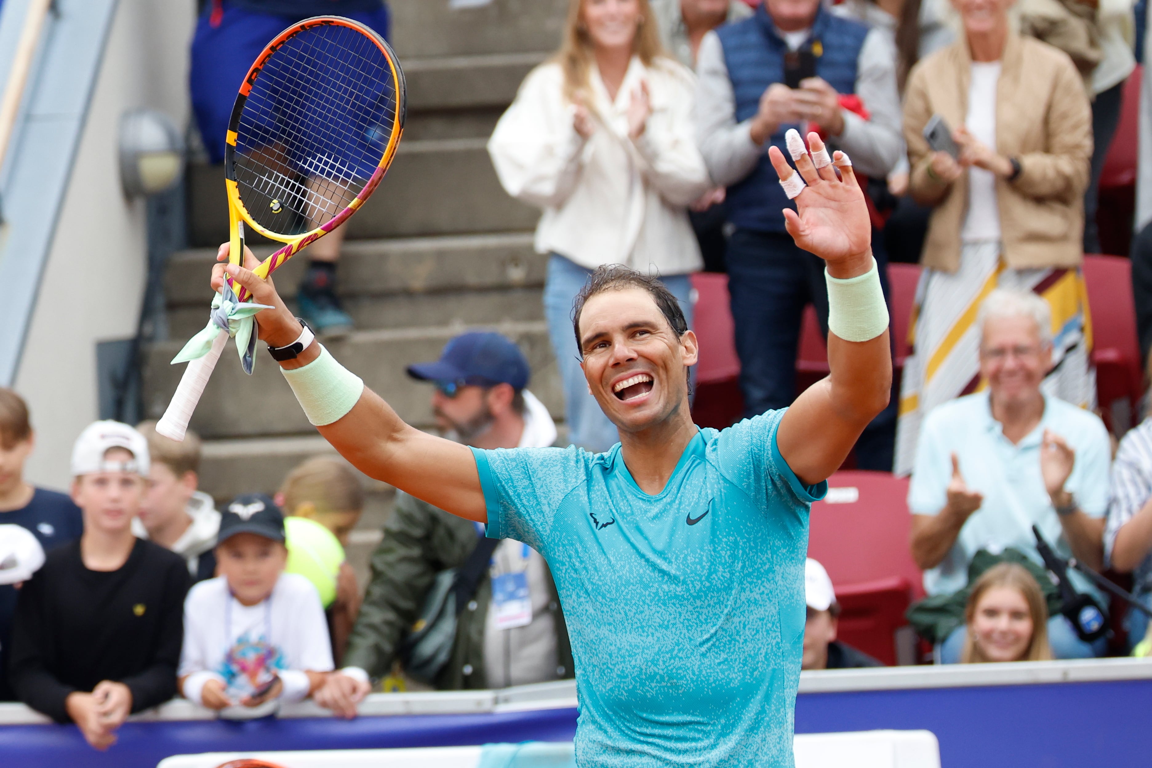 Rafael Nadal celebra una victoria en Bastad 2024