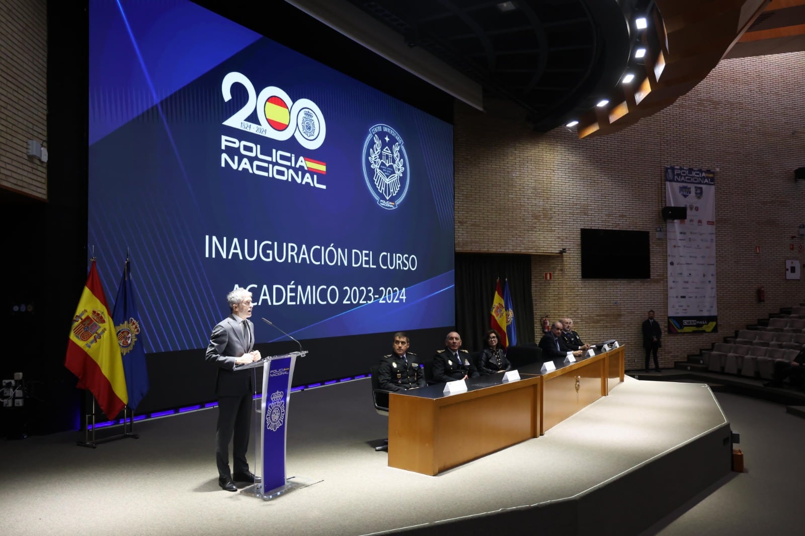 Fernando Grande-Marlaska en su intervención durante la inauguración del curso del Grado Universitario en Estudios Policiales