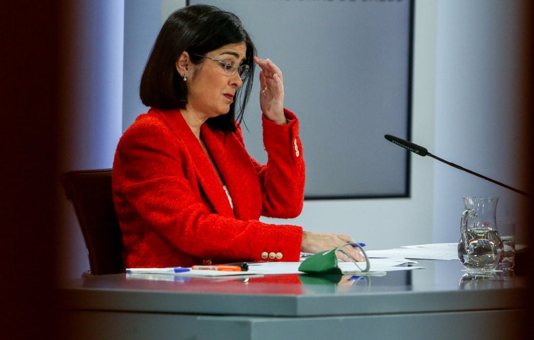 La ministra de Sanidad, Carolina Darias, durante una rueda de prensa tras la reunión del Consejo Interterritorial del Sistema Nacional de Salud.