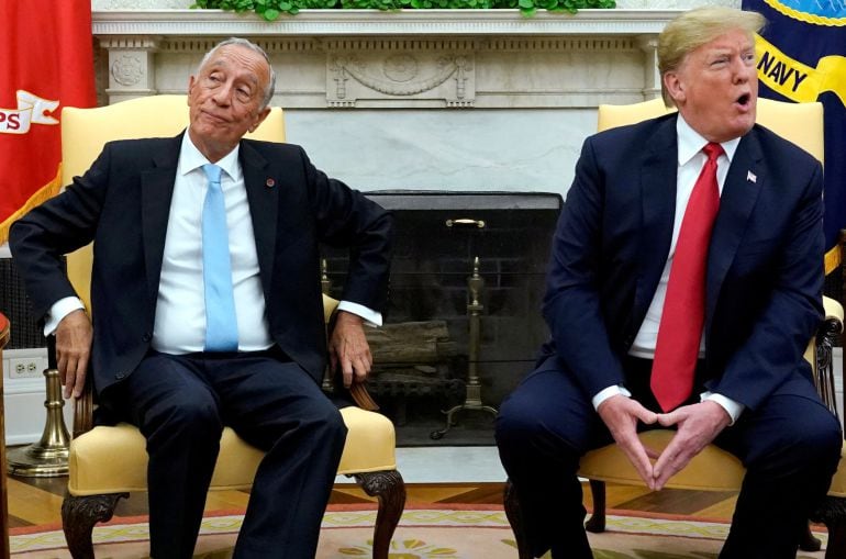 El presidente de EEUU, Donald Trump, durante su encuentro con Rebelo de Sousa en la Casa Blanca