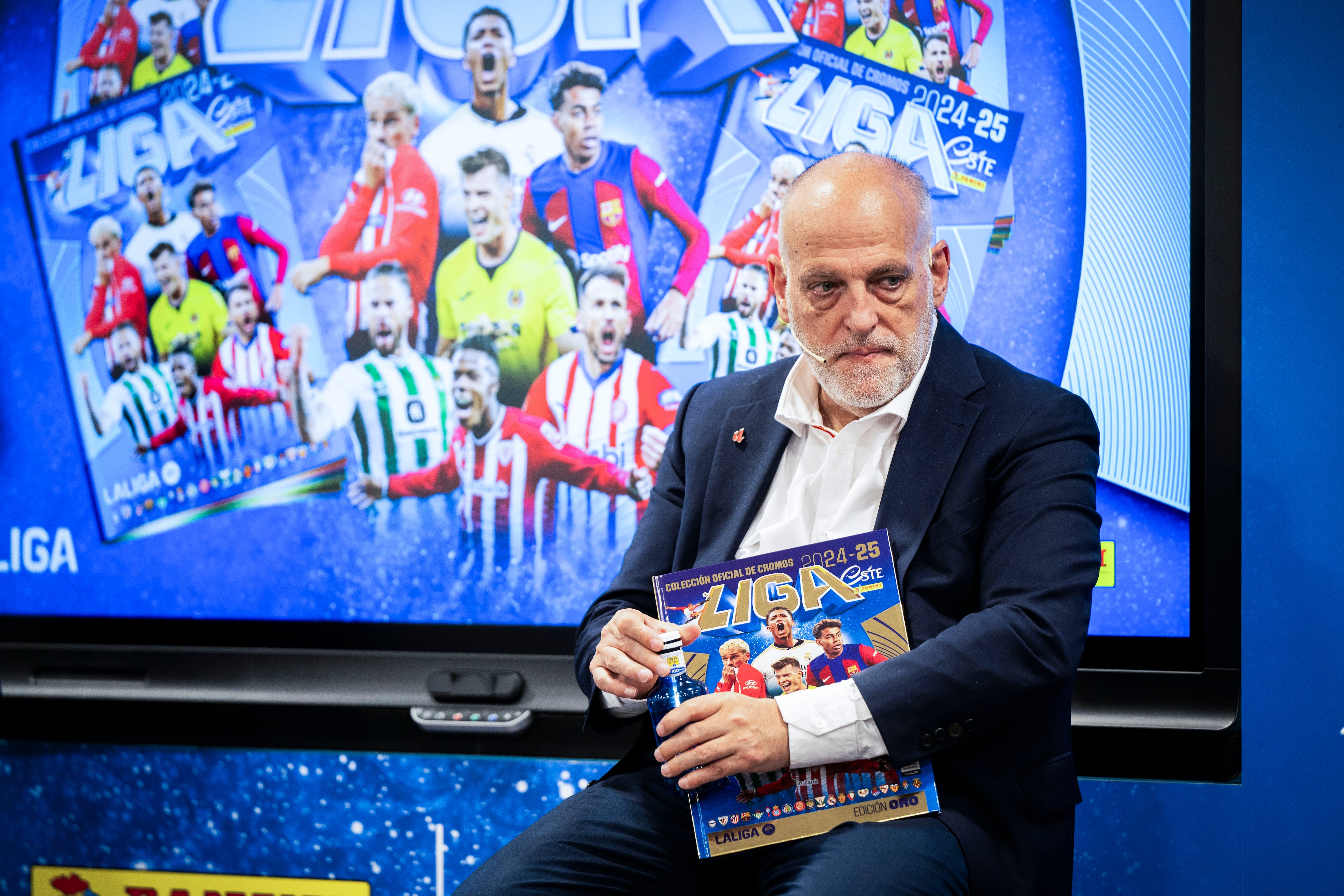 El presidente de LaLiga, Javier Tebas, asiste a la presentación de la nueva colección del álbum &#039;Panini&#039; de LaLiga