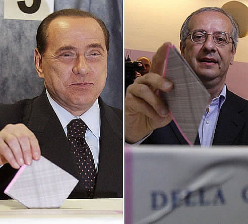 Berlusconi y Walter Veltroni votando en Milán y Roma