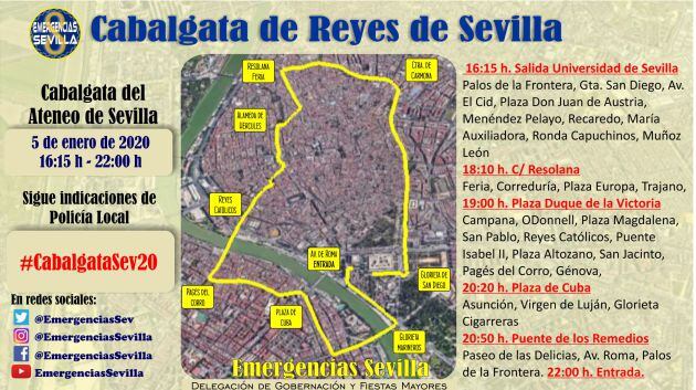 Itinerario de la Cabalgata de Reyes Magos de Sevilla 2020