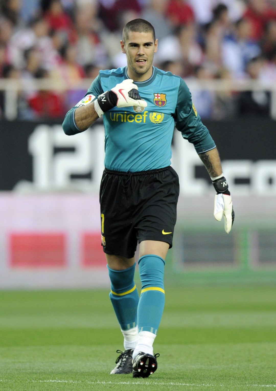 Victor Valdés durante un partido de liga con el FC Barcelona.