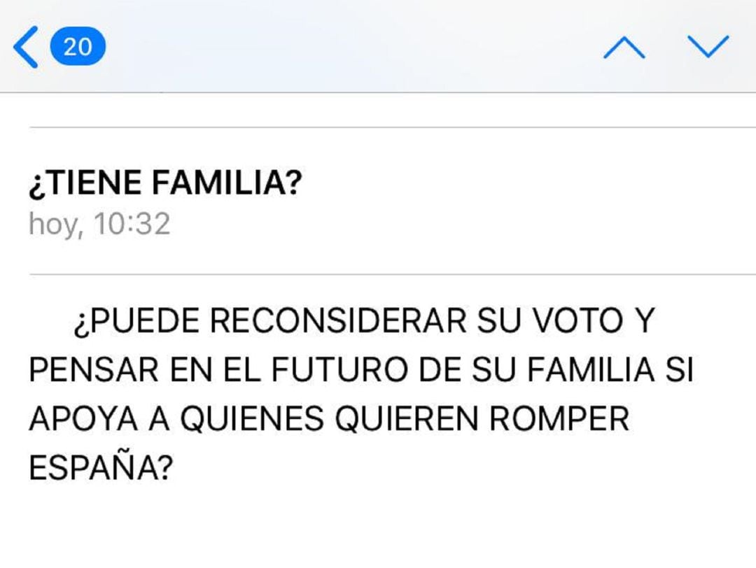 Uno de los correos anónimos enviados a los diputados socialistas canarios