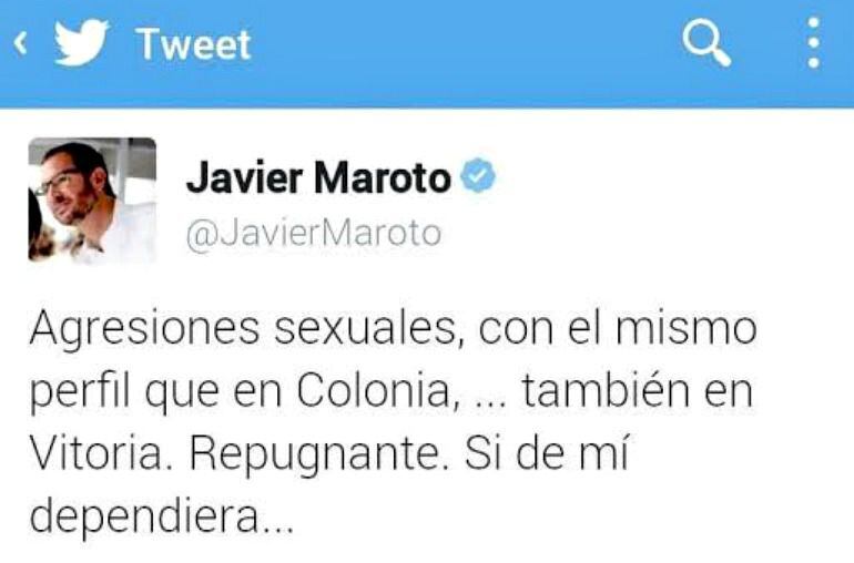Pantallazo del tuit publicado por Javier Maroto