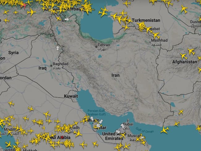 Captura del espacio aéreo iraní, sin vuelos cruzando por encima