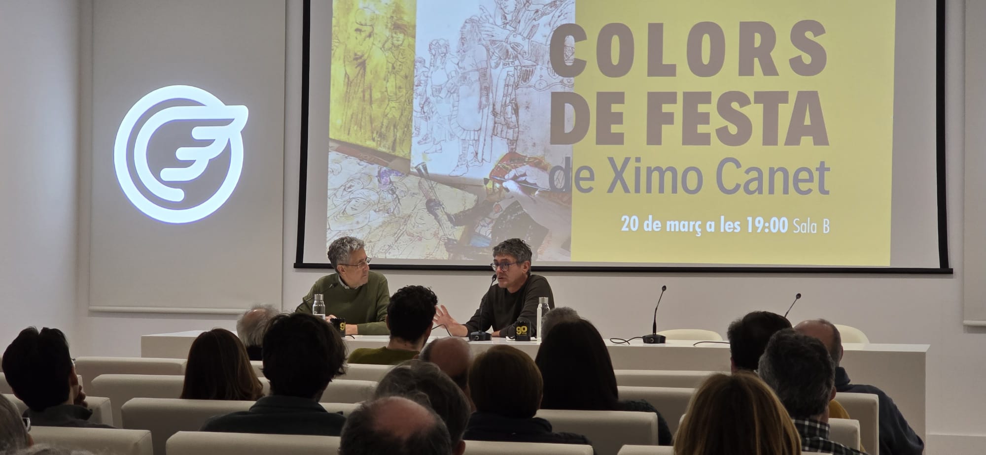 Un instant de la presentació de la mostra de Ximo Canet amb Pep Jordà com a mestre de cerimònies
