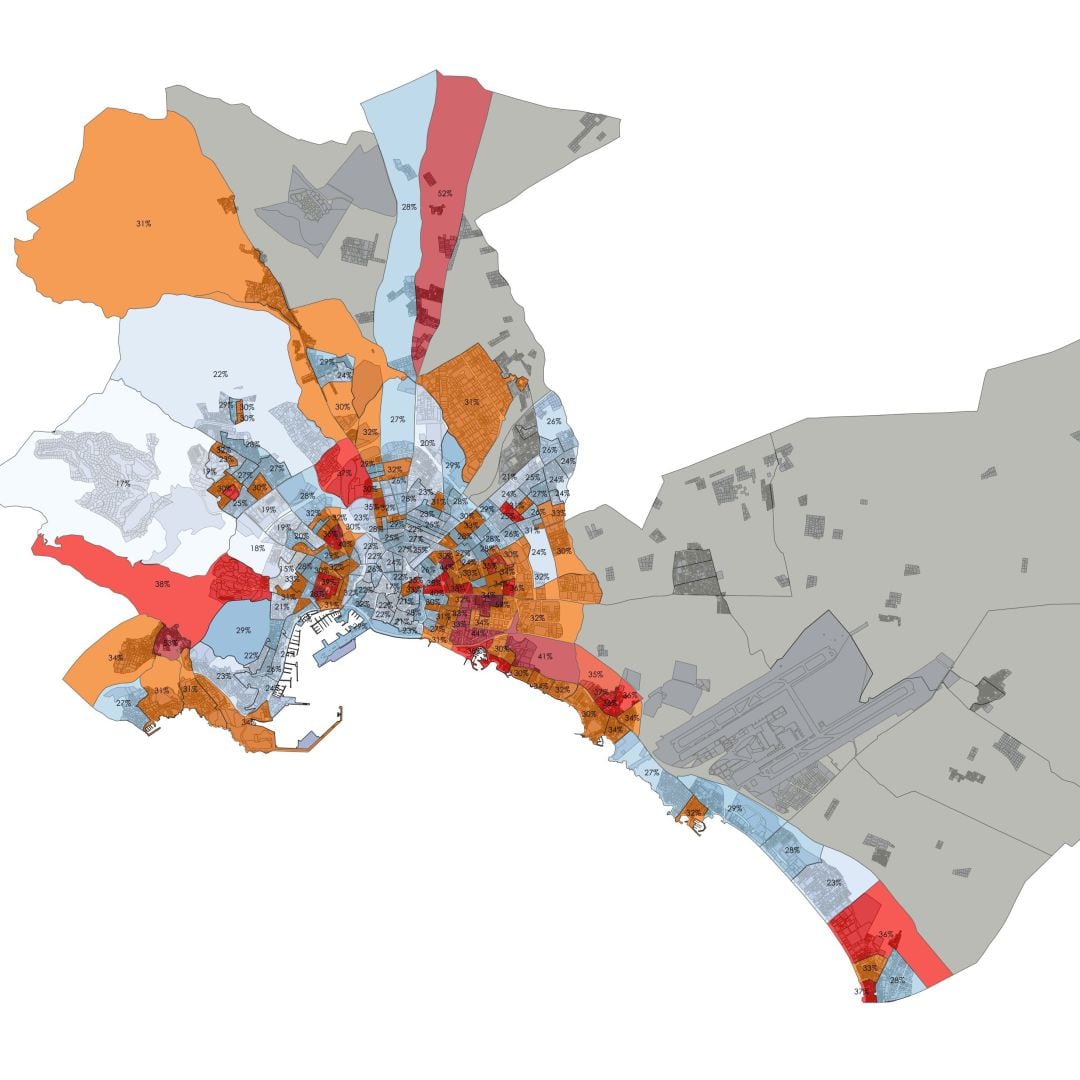 Mapa con la renta por alquileres de Palma.