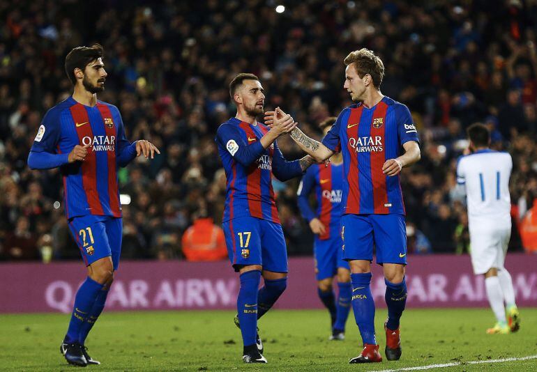 Los jugadores del FC Barcelona celebran un gol en la Copa del Rey