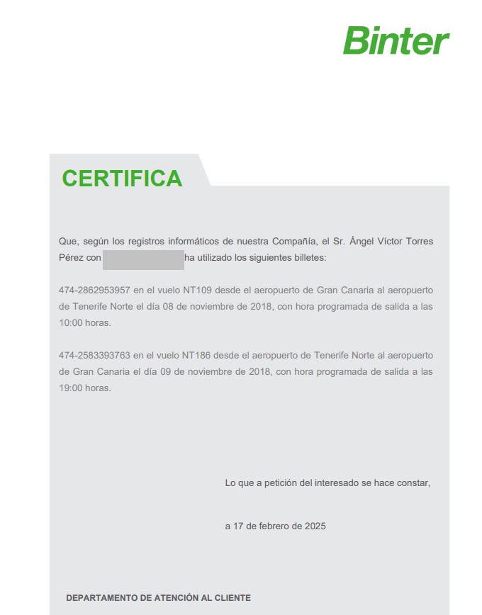 Certificado aportado por el ministro Víctor Torres.