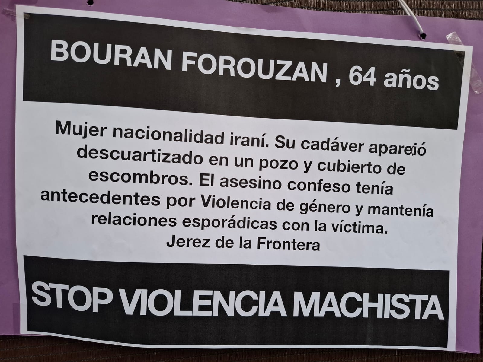 Cartel en una concentración en repulsa de la violencia machista en Jerez de la Frontera