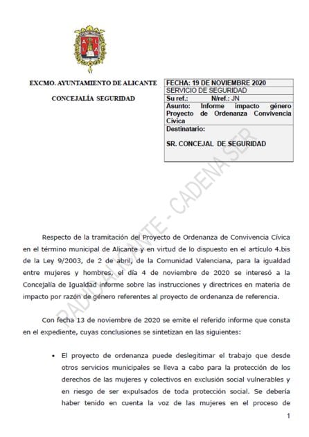 Imagen de una de las páginas del informe de Seguridad al que ha tenido acceso Radio Alicante