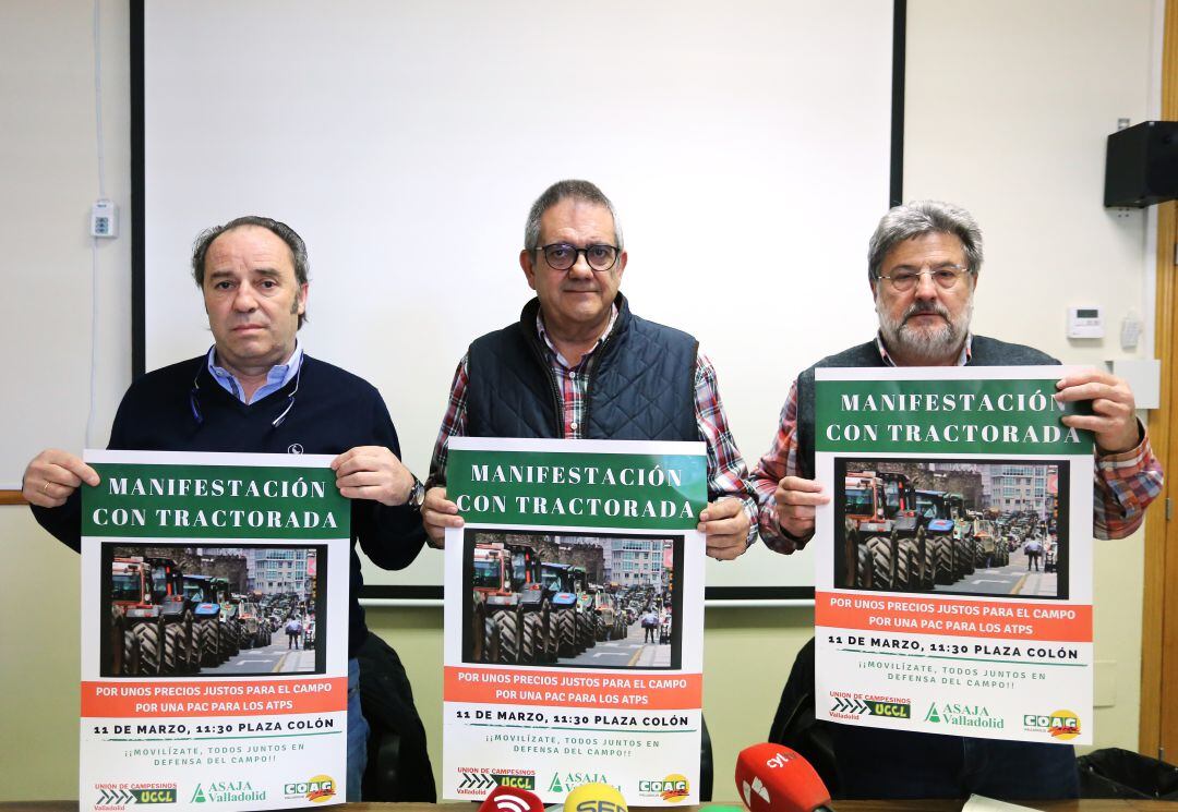 Juan Ramón Alonso (ASAJA), Ignacio Arias (UCCL) y Alberto Duque (COAG)