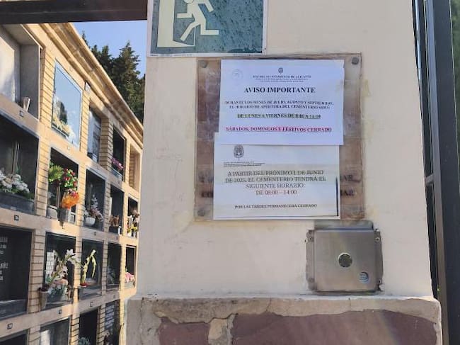 Aviso municipal sobre el cierre del cementerio los fines de semana por falta de personal