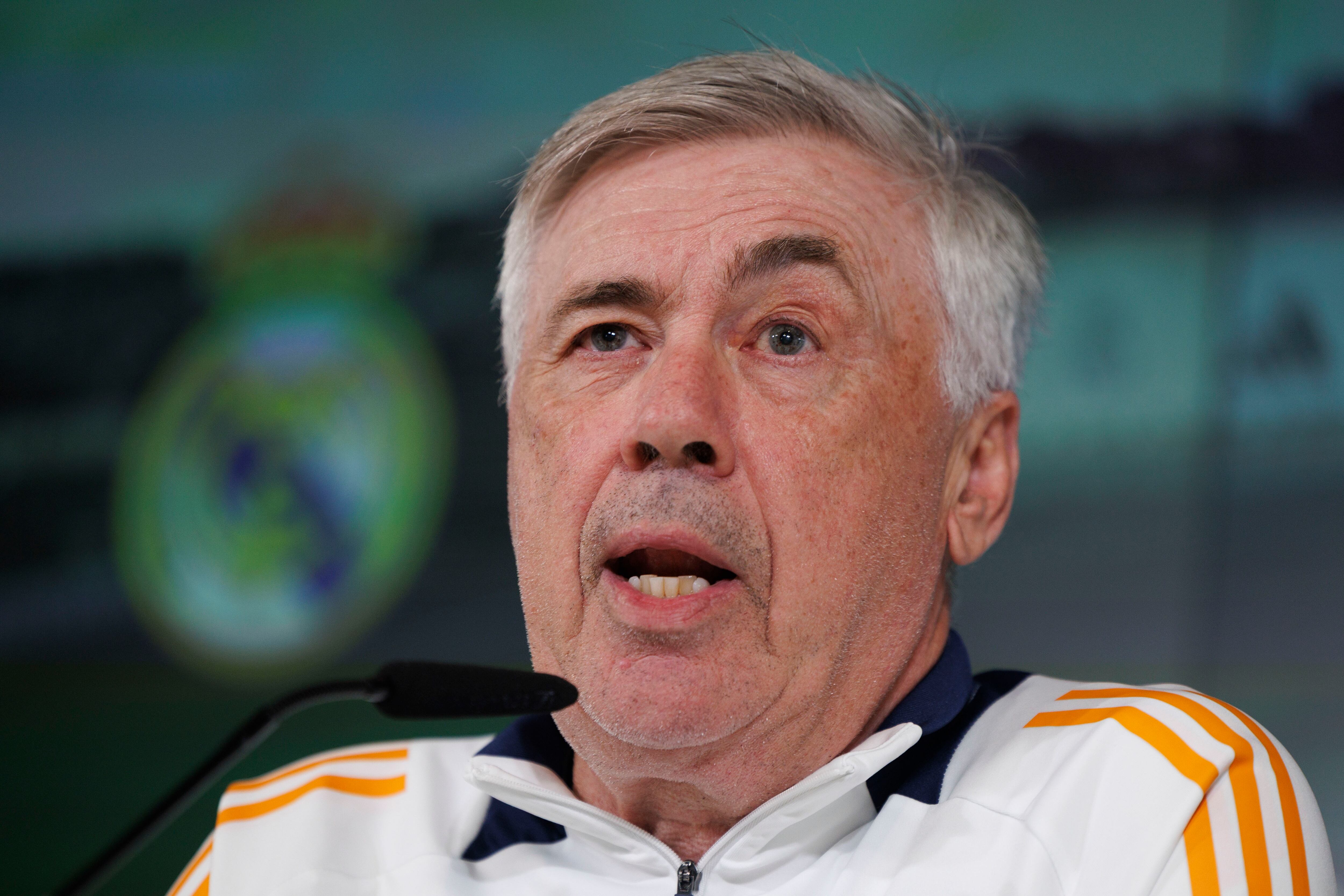 El entrenador del Real Madrid, Carlo Ancelotti, durante una rueda de prensa