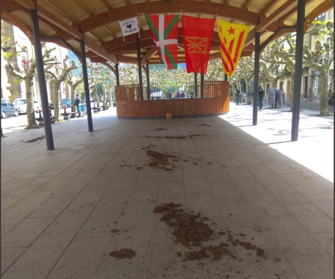 Desconocidos han esparcido estiércol antes de la llegada de los populares en una plaza en Etxarri-Aranatz