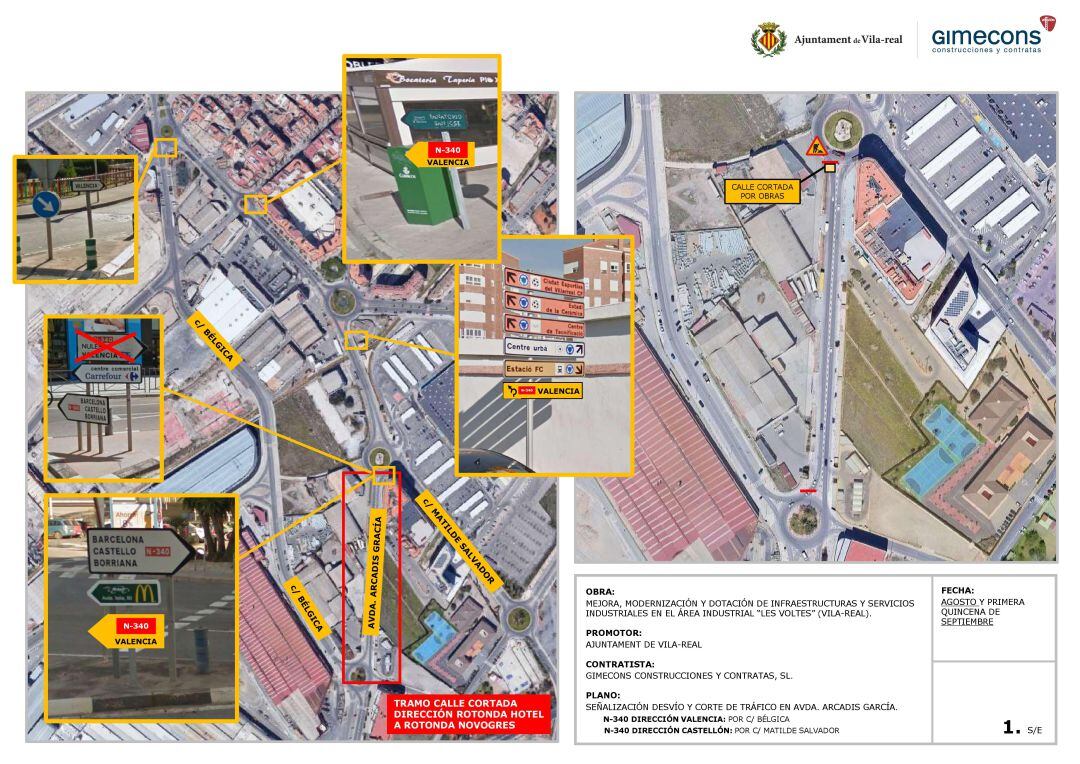 Mapa informativo del corte al tráfico por las obras del polígono de Les Voltes. 