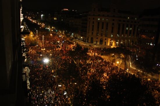 Aspecte de la manifestació amb motiu de la vaga general del 14-N