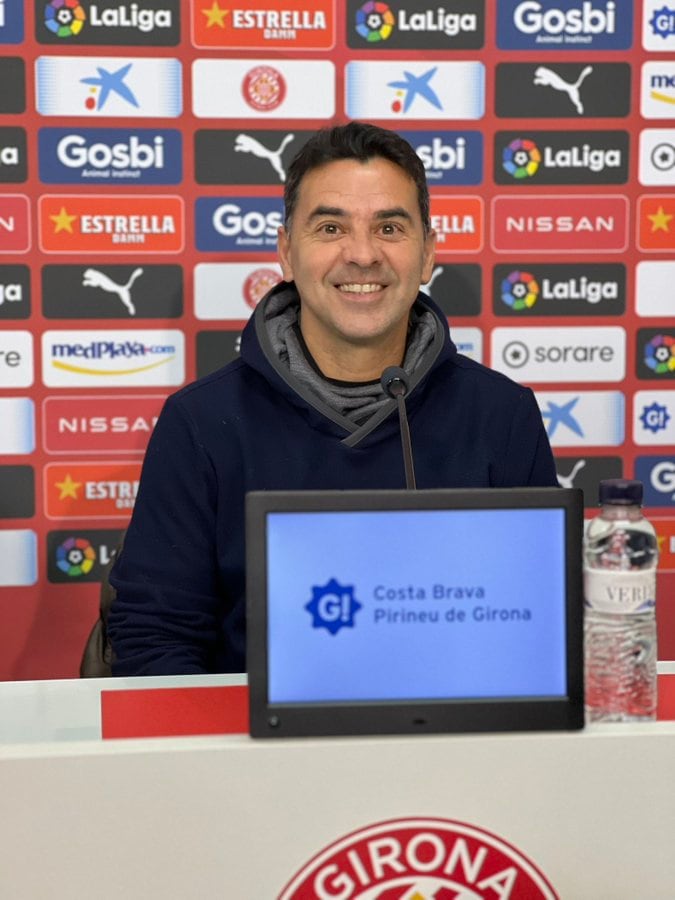 Míchel Sánchez, a la roda de premsa a Montilivi.