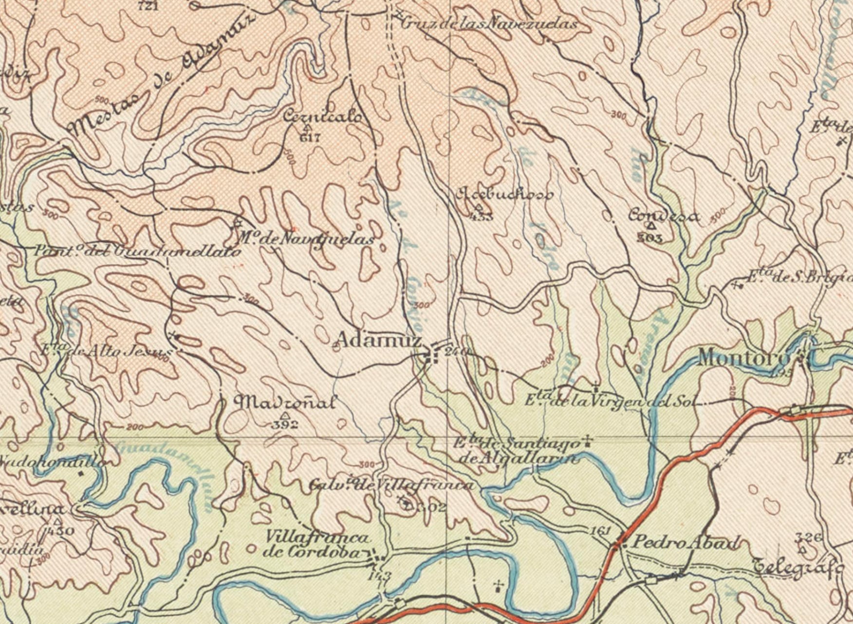 Adamuz en uno de los mapas topográficos de Córdoba realizado durante la Guerra Civil Española, que conserva la Biblioteca Nacional de España