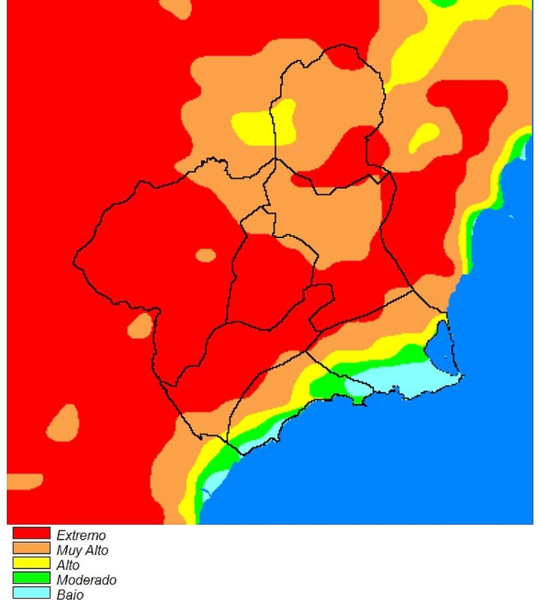 Riesgo extremo de incendios en parte de la Región de Murcia 