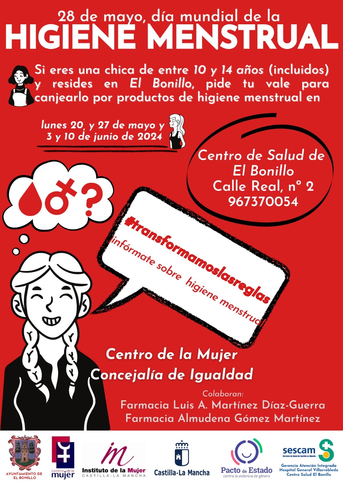 Cartel de la campaña por el Día Mundial de la Higiene Menstrual en El Bonillo