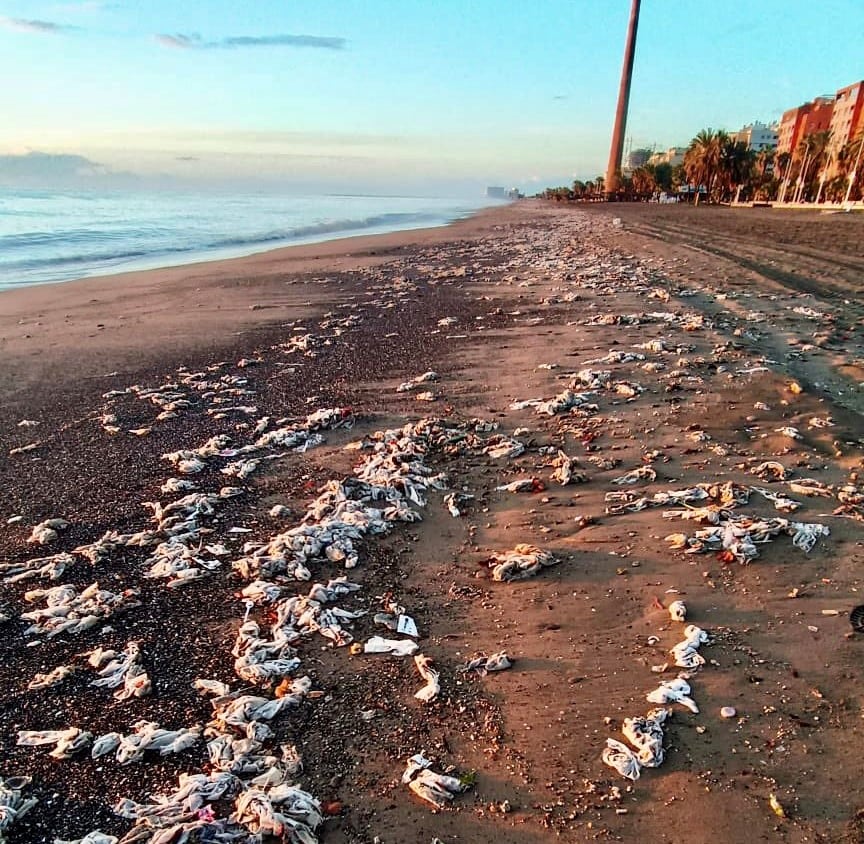 Situación de la playa de Huelin este martes, a primera hora de la mañana